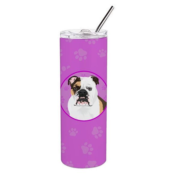 English Bulldog Tricolor #3 Stainless Steel 20 oz Skinny Tumbler, Pink - Picture 1 of 4
